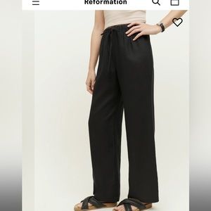 Reformation Black Olina Linen Pant